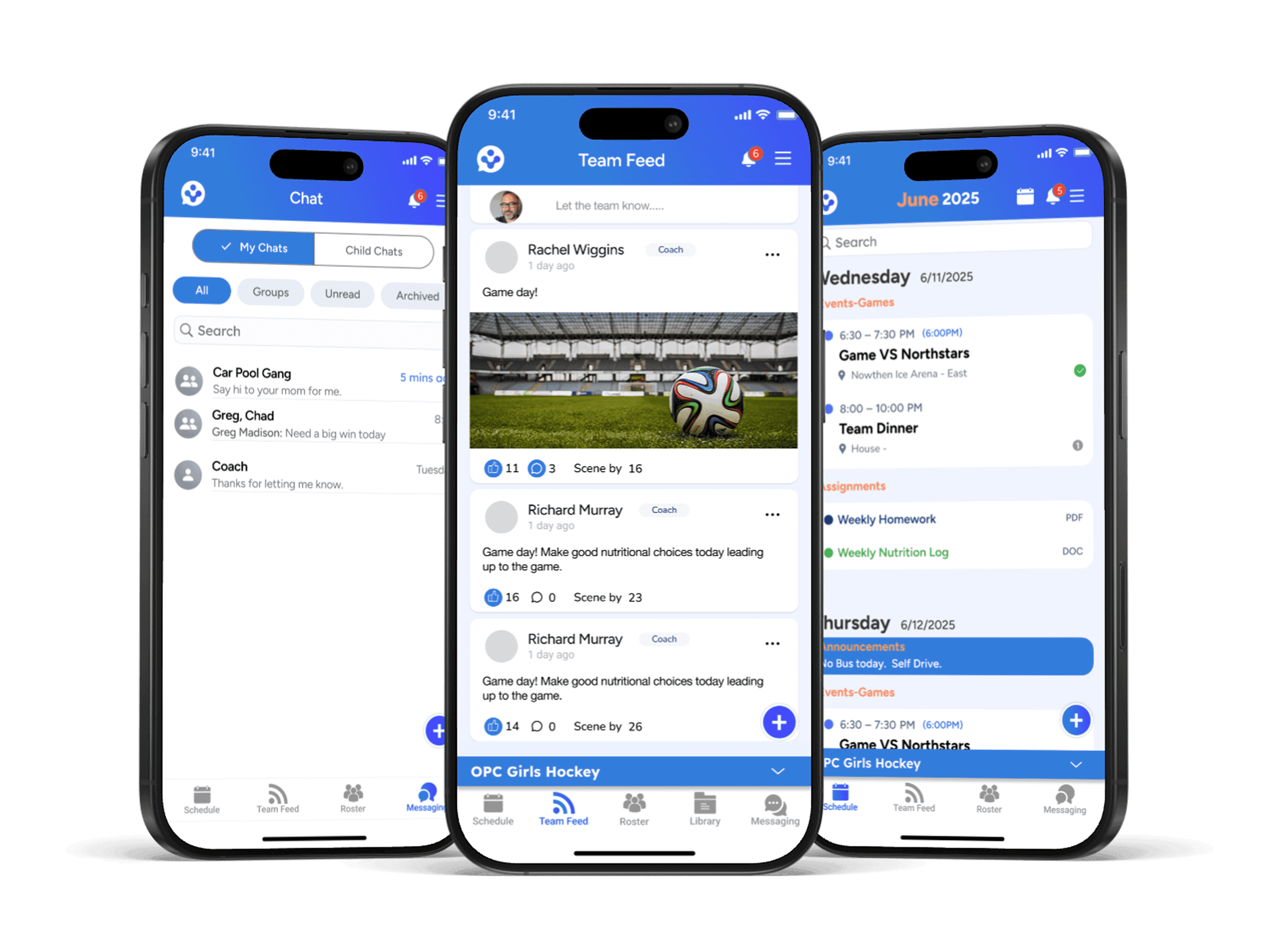Team feed screen of safe team mobile app